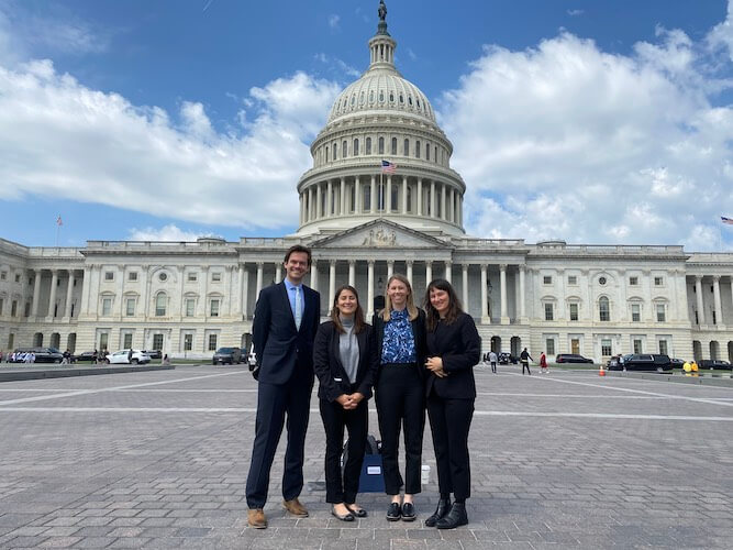 Congressional Visits Day Participants from California, Conner Philson, Heidi Waite, Elena Suglia, and Peri Lee Pipkin, in front of the Capitol.